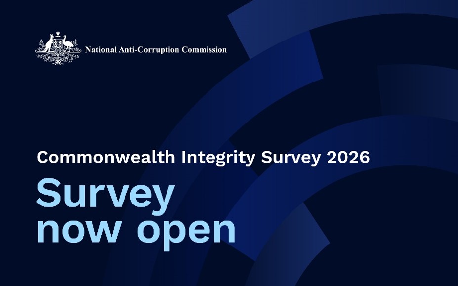 A promotional banner encouraging public sector staff members to take part in the NACC's Commonwealth Integrity Survey.